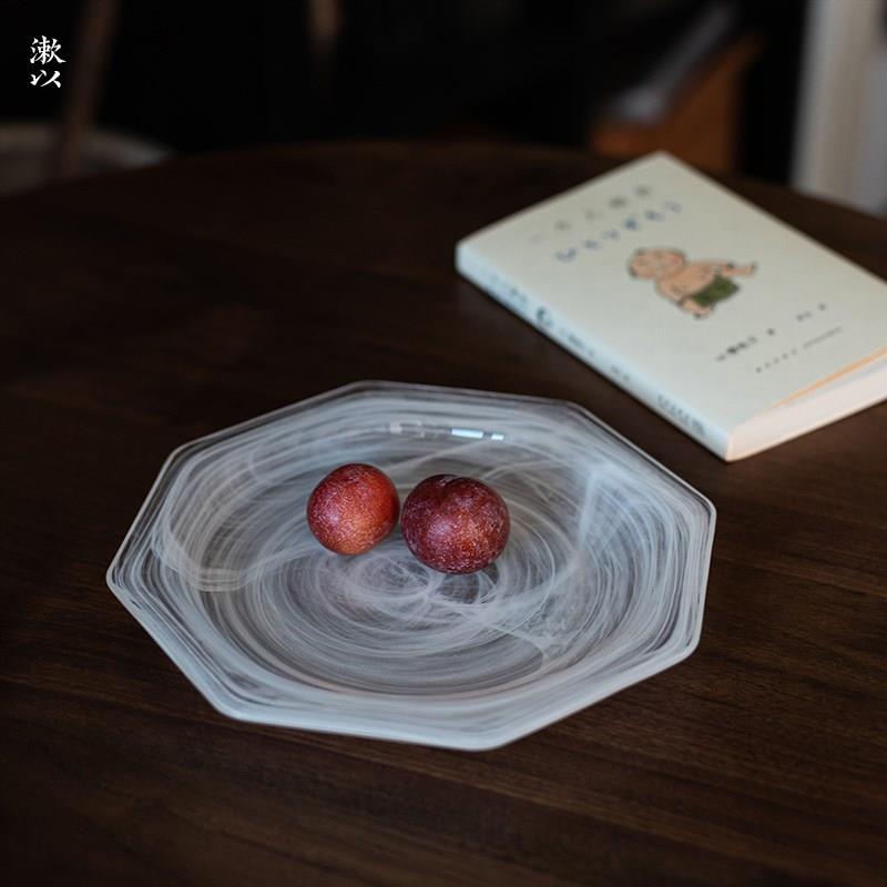 漱以玻璃云雾盘茶盘餐盘西餐高级感盘子水果早餐盘创意磨砂八角盘