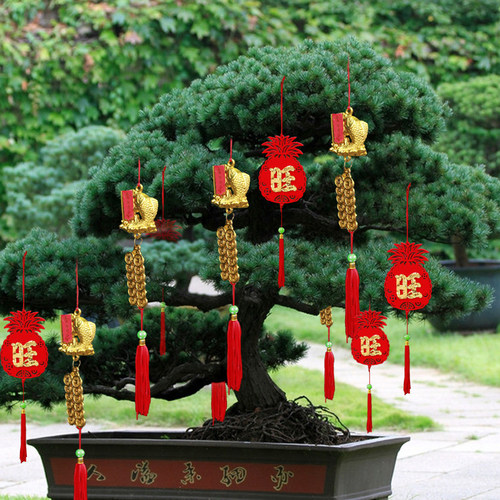 盆景小挂饰新年春节居家阳台庭院办公室盆花装饰福字剪纸小挂件