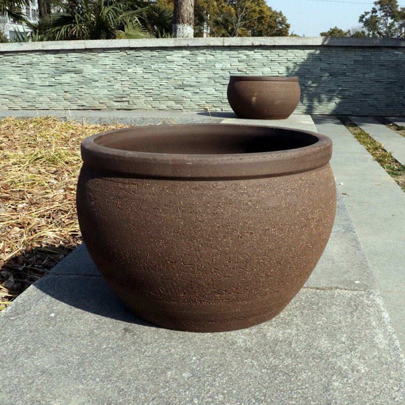 粗陶花盆庭院特大口径浅圆陶土盆简约大花钵户外陶罐睡莲荷花鱼缸