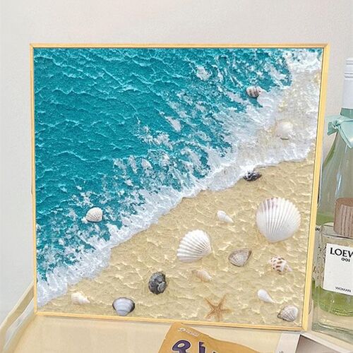 贝壳海滩肌理画石英砂diy手工绘全套材料包填色装饰画数字油画