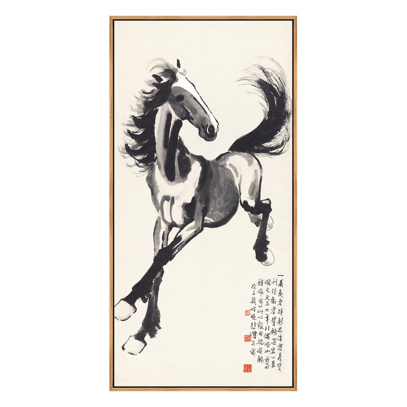 马到成功挂画玄关画马徐悲鸿装饰画骏马奔马图大气客厅过道壁画竖