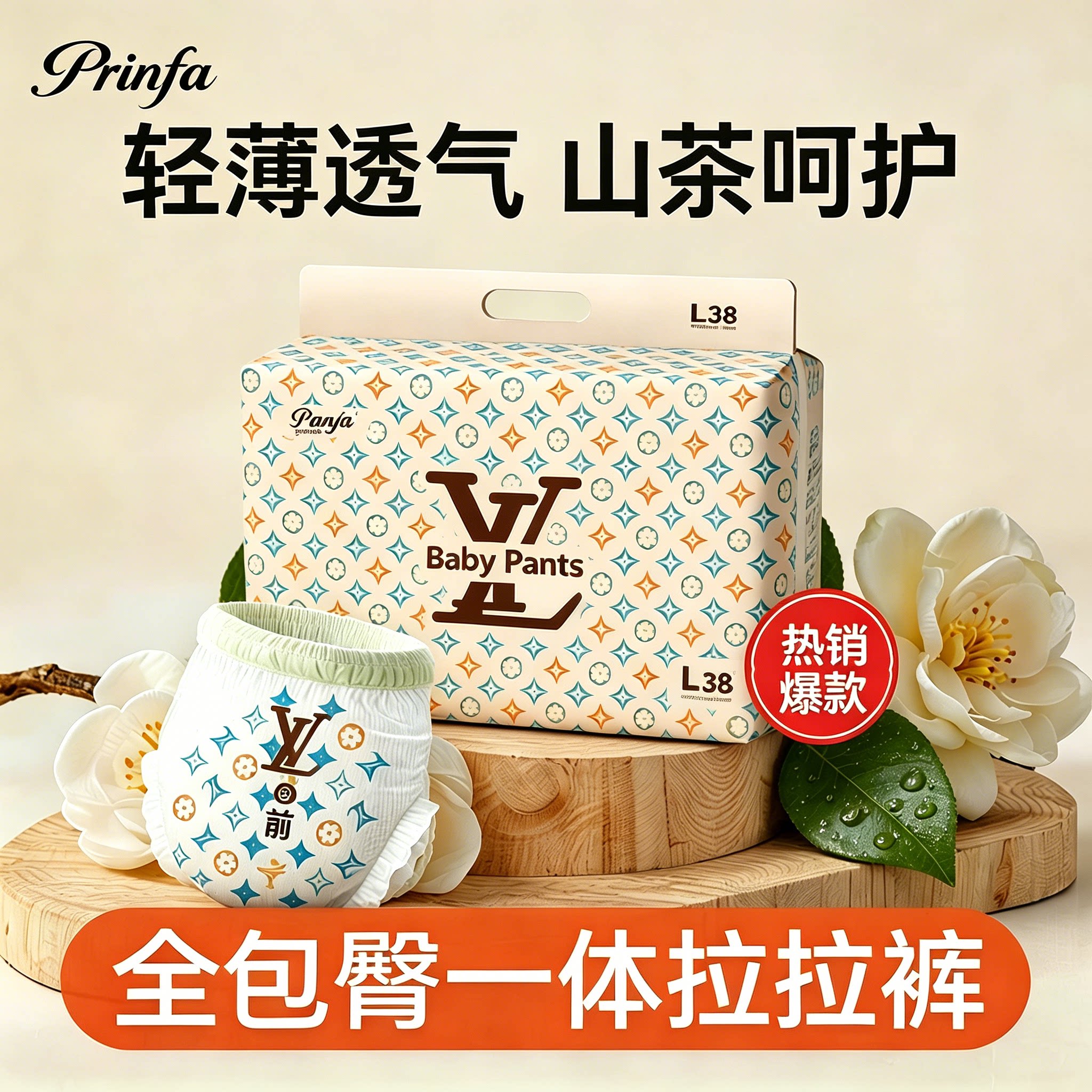 【104片大吸量】山茶花纸尿裤宝宝超薄婴幼儿夏季尿不湿拉拉裤