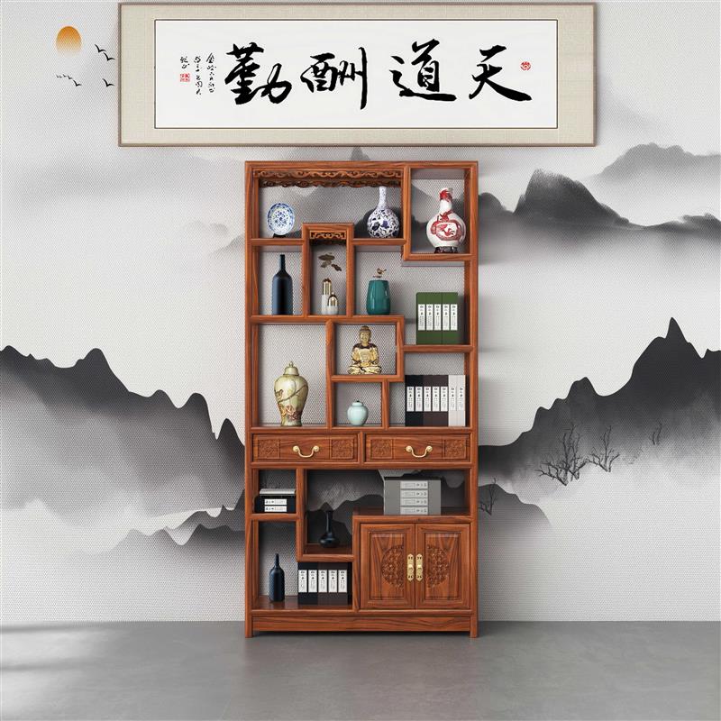 中式仿古实木榆木博古架茶叶置物架多宝阁展示架货物架多宝格架子
