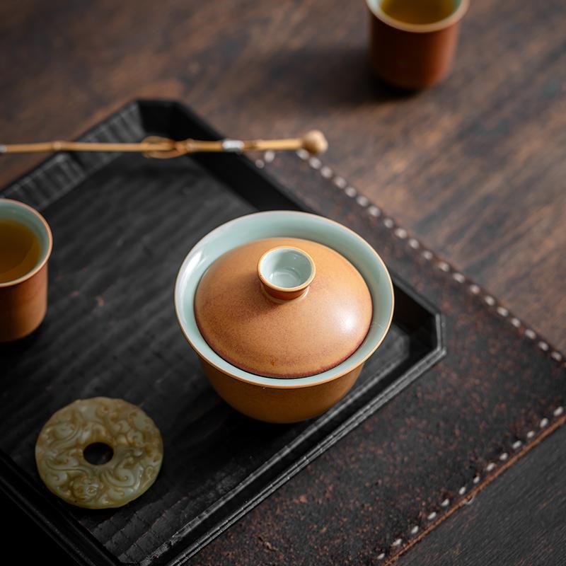 尚器 窑变釉三足二才盖碗不烫手复古中式陶瓷茶盏带盖泡茶杯单个