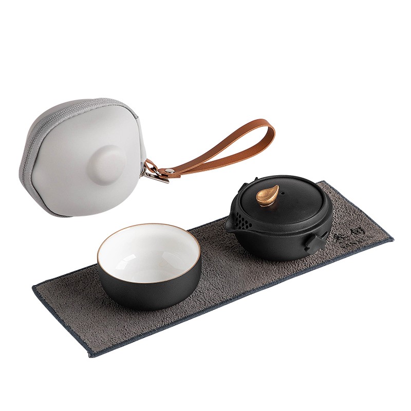 叁旬 如鱼得水快客杯陶瓷旅行茶具一壶一杯办公迷你便携功夫套装
