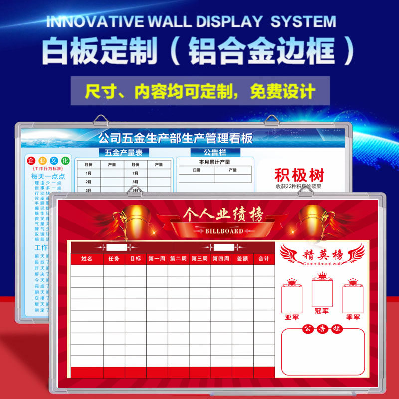 定制磁性硬白板业绩榜墙贴公告栏挂式车间生产管理看板进度表5S