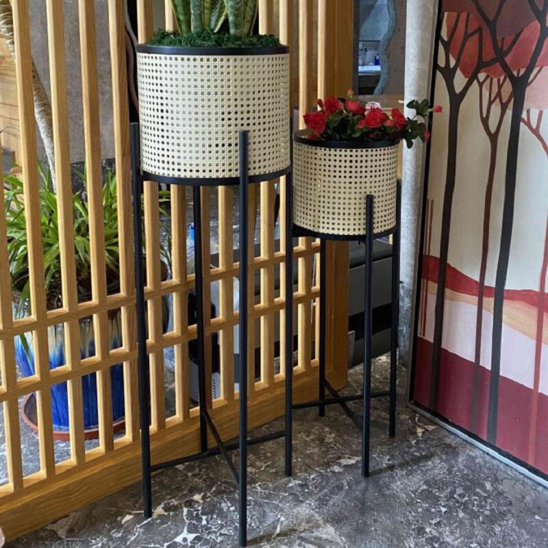 客厅落地式爬藤支架 阳台花架花篮 仿藤编铁艺置物架多肉花盆架子