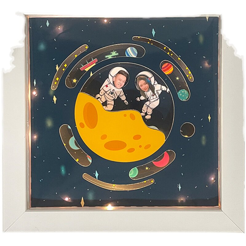 立体音乐相框情侣旋转宇航员DIY卡通太空创意礼物情人节生日定制