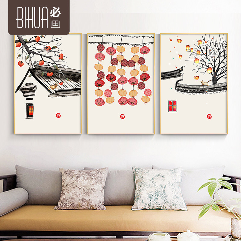 必画新中式年味装饰画金属框入户玄关画客厅餐厅挂画沙发背景墙画