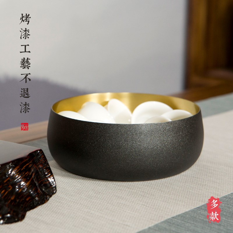 吉佰家建水纯铜水盂茶洗缸特大号日式家用锤纹禅意特色磨砂中式盆