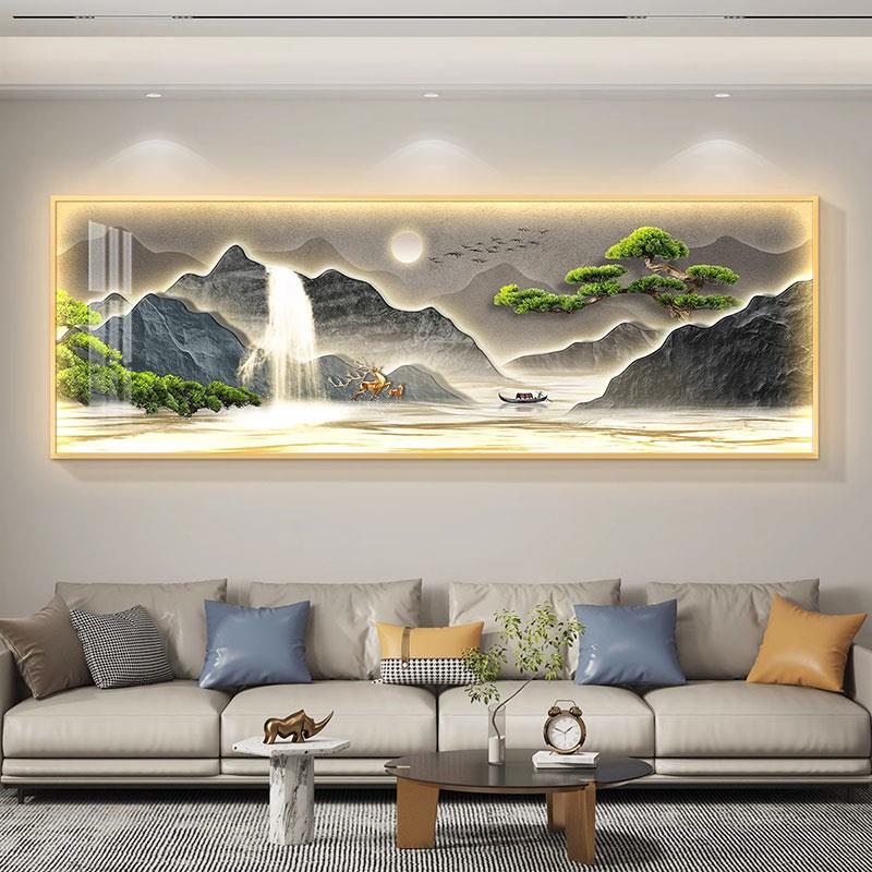 流水生财山水画客厅LED壁灯画装饰画新款沙发背景墙挂画旭日东升