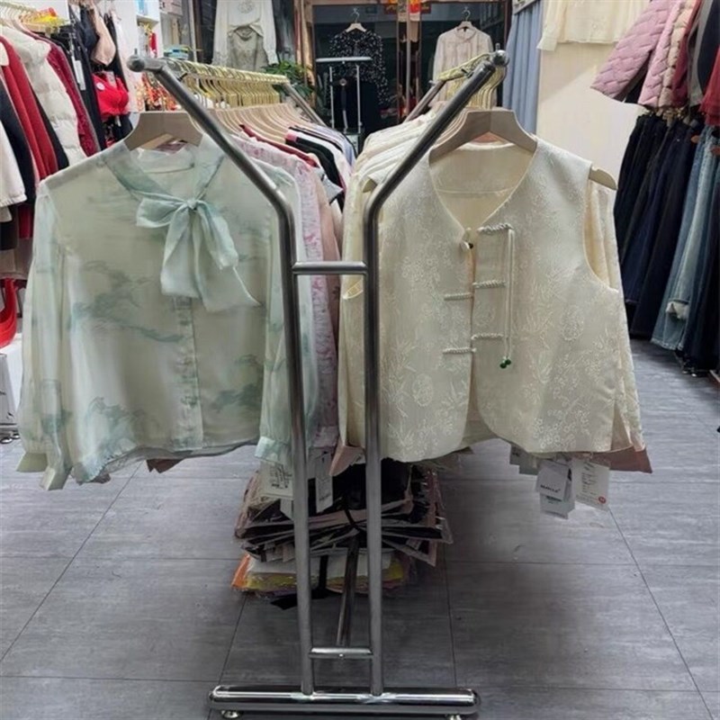 服装店中岛架双排高低挂衣架不锈钢拉丝陈列道具男女装落地式货架