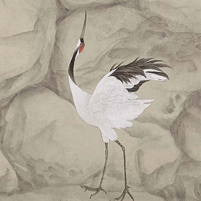 新中式装饰挂画六鹤祥瑞图横版喻慧有框客厅玄关背景墙油画布