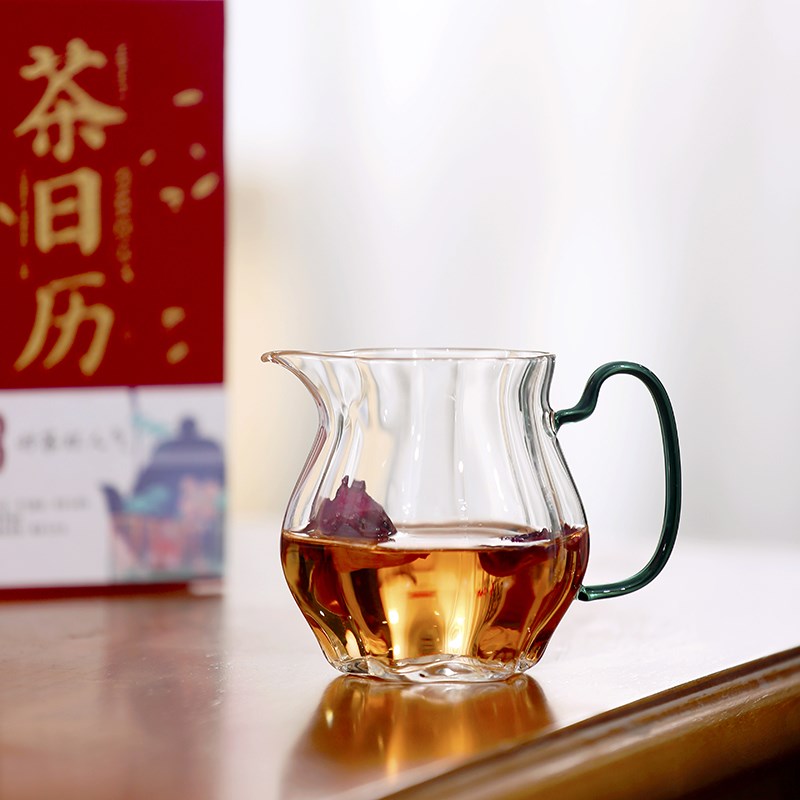 叶屿玻璃瓜棱高硼硅公道杯带把分茶器花型茶海绿茶泡茶器茶具器皿