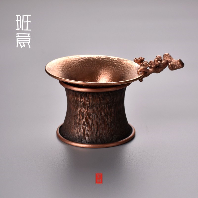 班意云南手工紫铜茶漏茶滤红铜茶托梅花红铜茶漏铜茶过滤器包邮