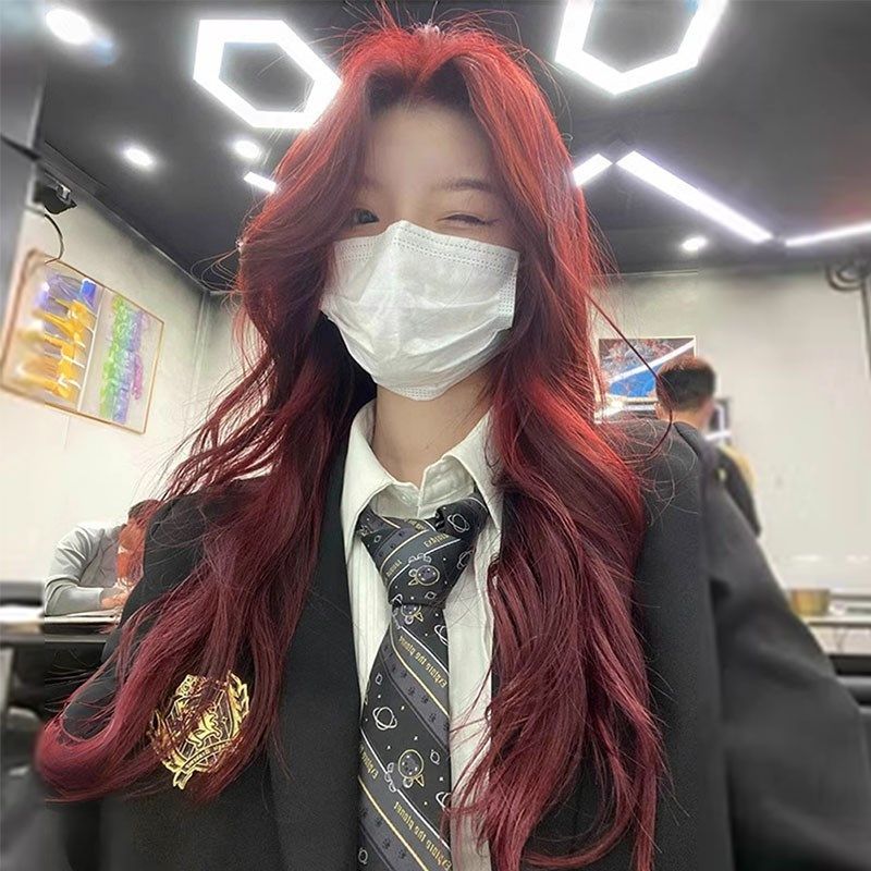 假发女长发红色中分八字刘海大波浪长卷发自然仿全真人发全头套式