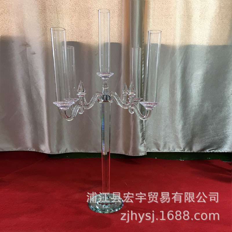 厂家 欧式婚庆五头水晶烛台家居装饰摆件浪漫婚庆道具餐桌烛台