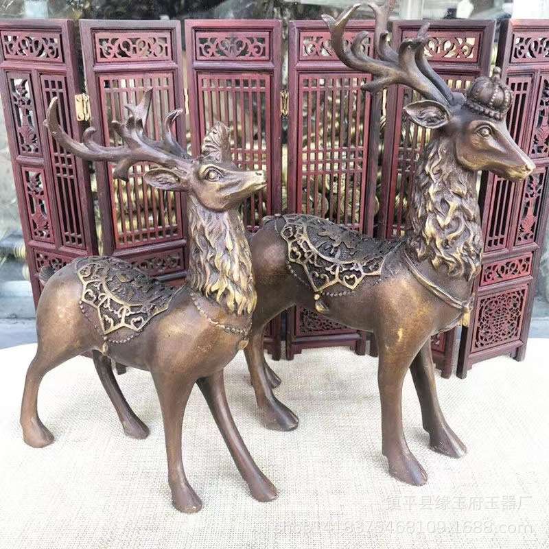 铜鹿 梅花鹿 一对铜器家居装饰品一路fa财金属工艺品摆件