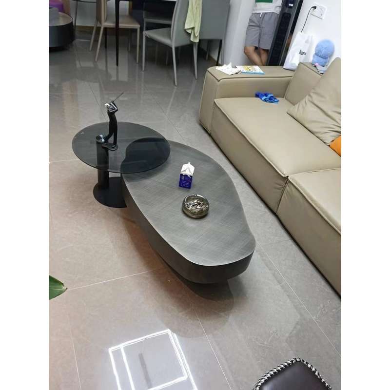 意式芒果椭圆形茶几不锈钢茶几电视柜组合现代简约客厅