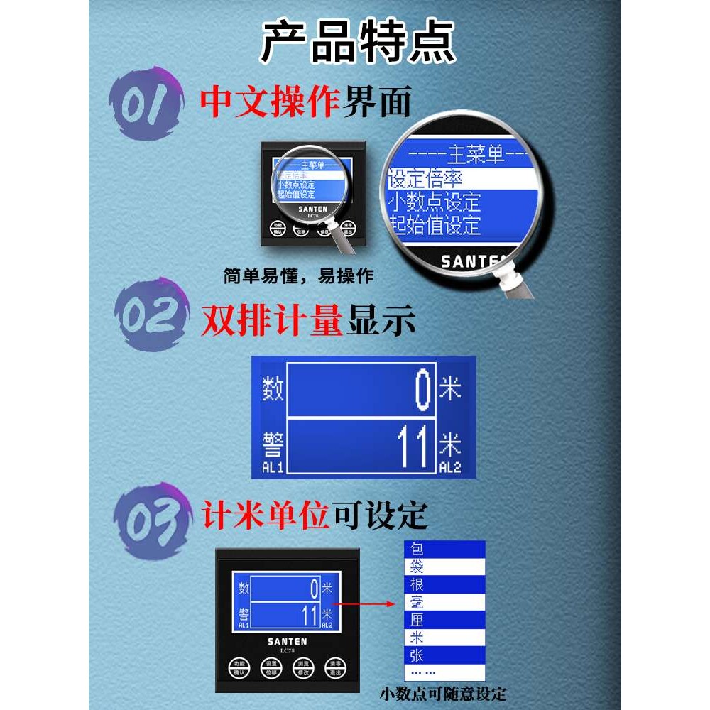 调直机高精度计米器滚轮式电子数显封边记米器编码控制器码表总成