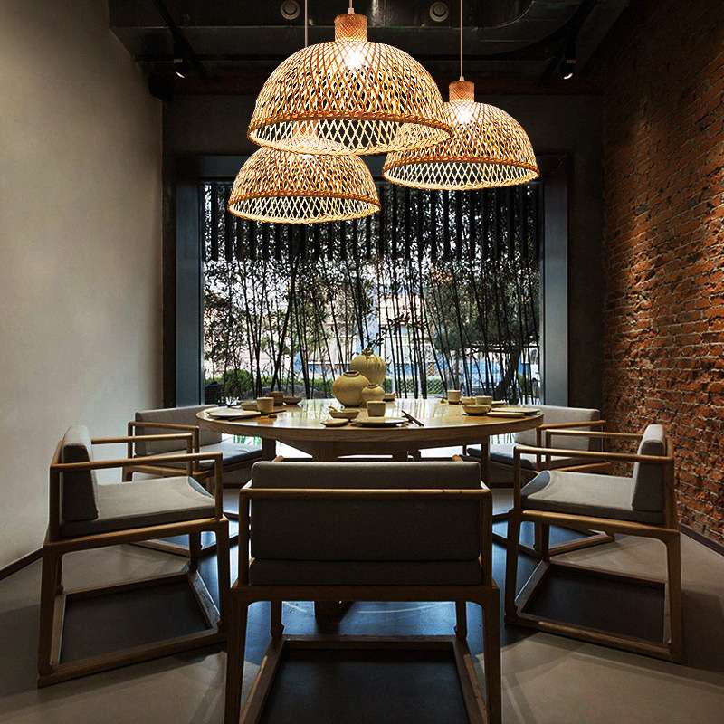 禅意竹编吊灯新中式灯笼酒店中国风餐厅饭店竹艺复式楼梯长吊灯