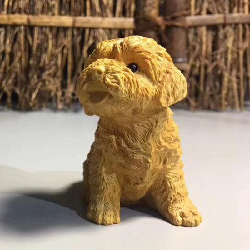 小叶黄杨木泰迪犬 雕刻木雕摆饰摆件 家居客厅书房装饰工艺品