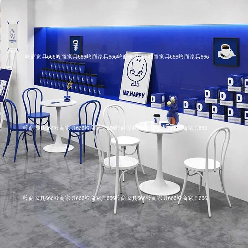网红甜品奶茶店咖啡厅桌椅组合商用铁艺餐椅工业风蛋糕店白色餐桌