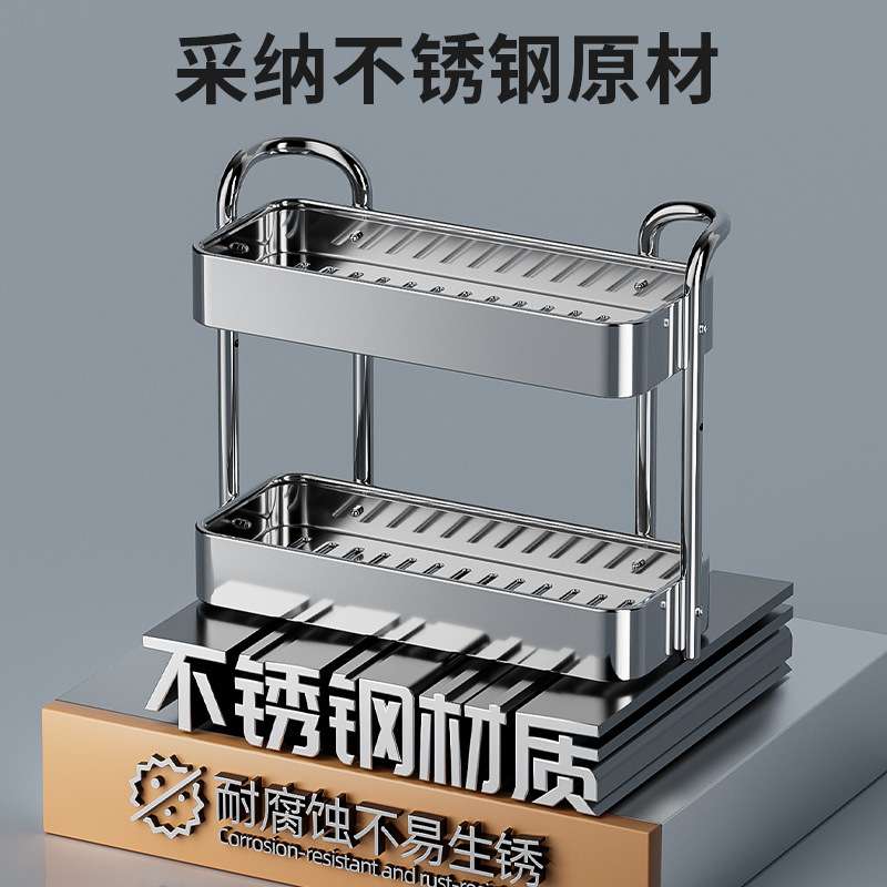 加厚不锈钢厨房调料置物架台面三角转角多功能收纳架子不绣钢双层