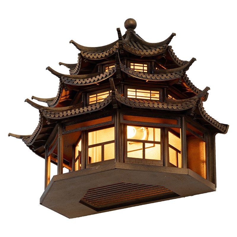 新中式禅意古建筑模型壁饰壁挂样板间酒店大堂售楼处墙面装饰挂件