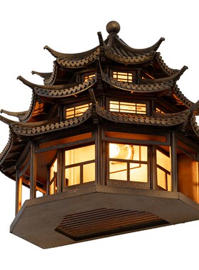 新中式禅意古建筑模型壁饰壁挂样板间酒店大堂售楼处墙面装饰挂件