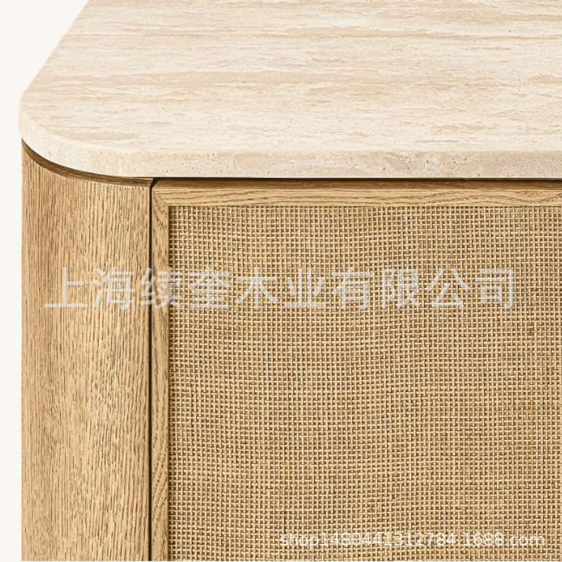 RH美式简约实木卧室储物收纳六斗柜洞石台面客厅外贸工厂出口家具