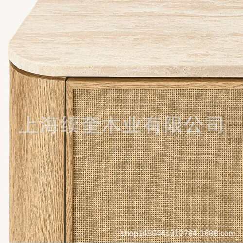 RH美式简约实木卧室储物收纳六斗柜洞石台面客厅外贸工厂出口家具
