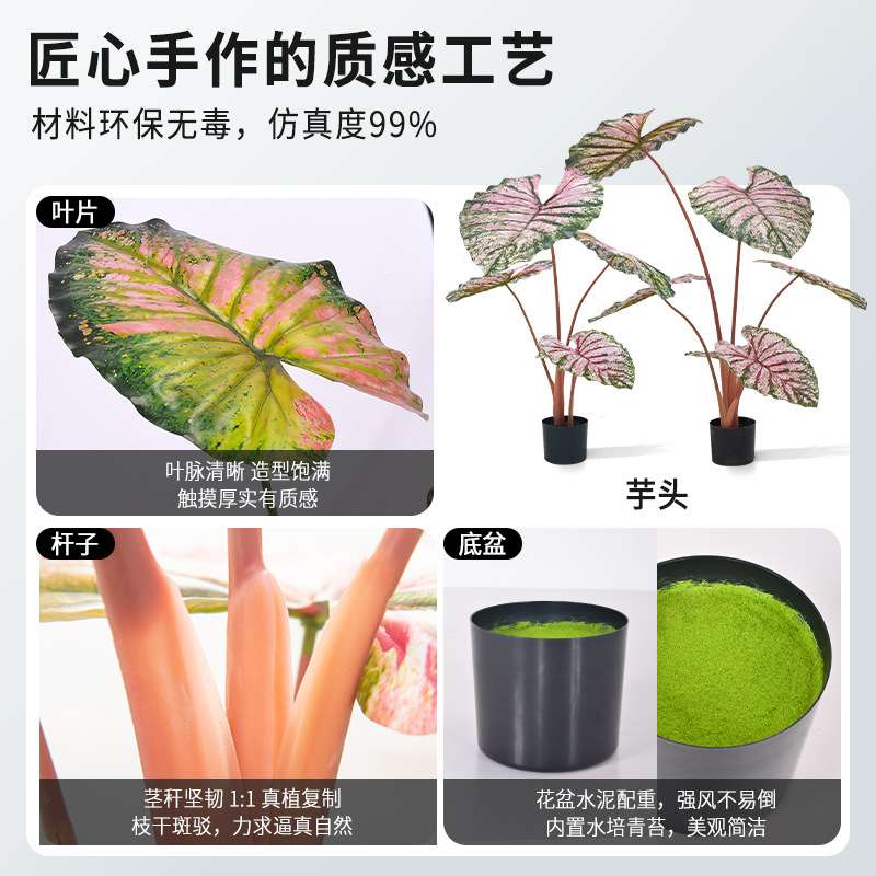 海虹仿真绿植造景仿真彩芋花水芋喜林芋餐厅盆栽摆件假植物
