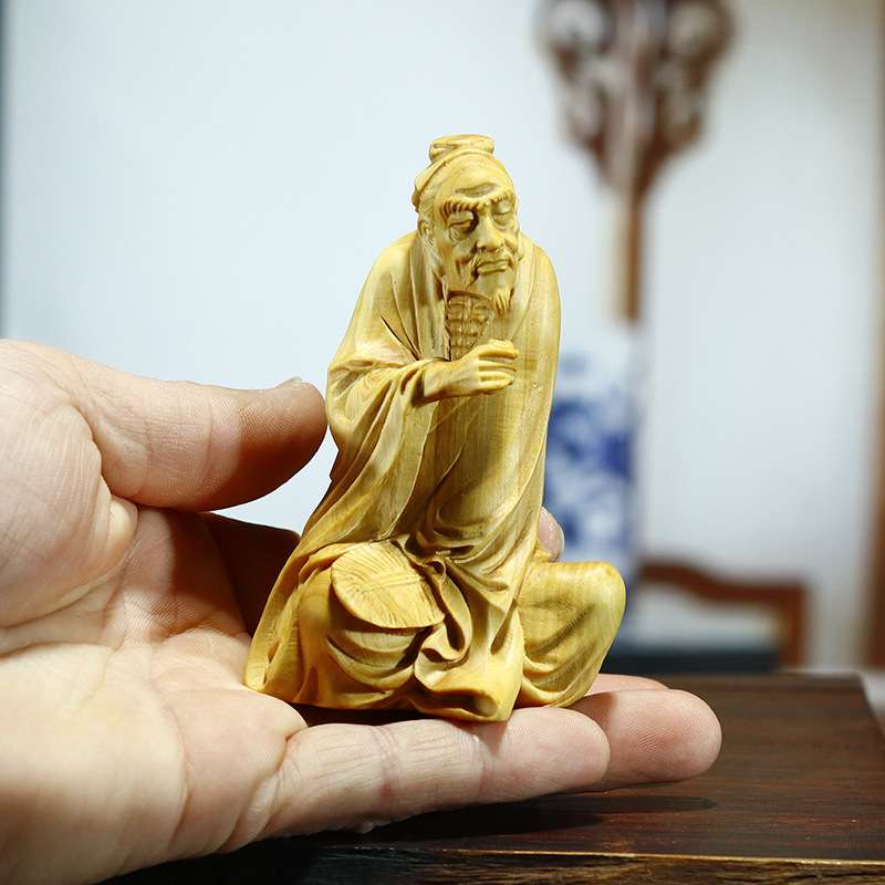 黄杨木雕刻木质茶宠茶道陆羽品茶工艺品装饰品摆件把玩件收藏送礼