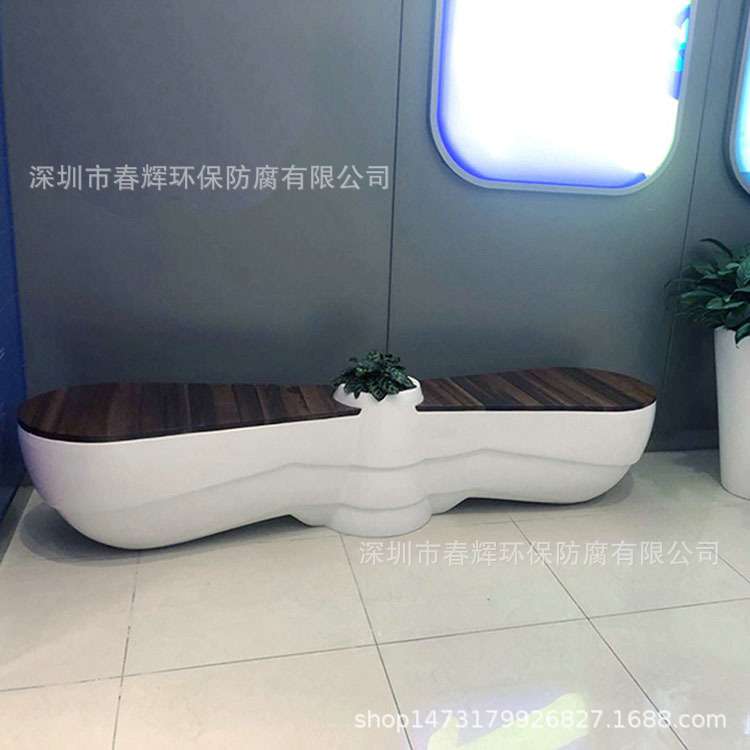 创意现代美陈玻璃钢休闲座椅花盆组合商场休木质长凳大厅等候椅凳