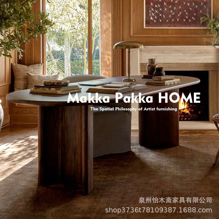 北欧实木椭圆餐桌饭店别墅餐厅高档设计师异形脚实木桌子多人餐桌
