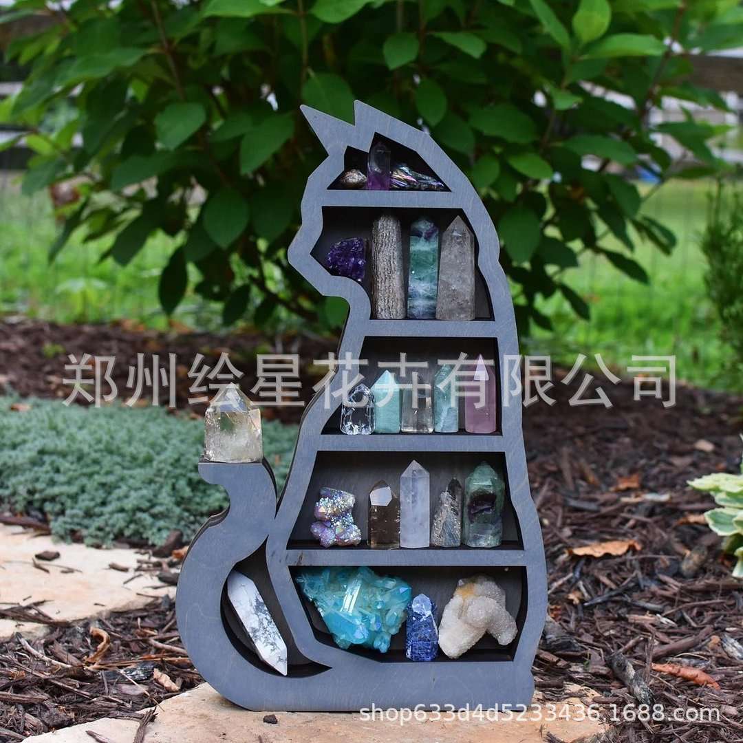 跨境爆款Cat in the Moon Crystal Wooden Shelf月亮水晶架子猫