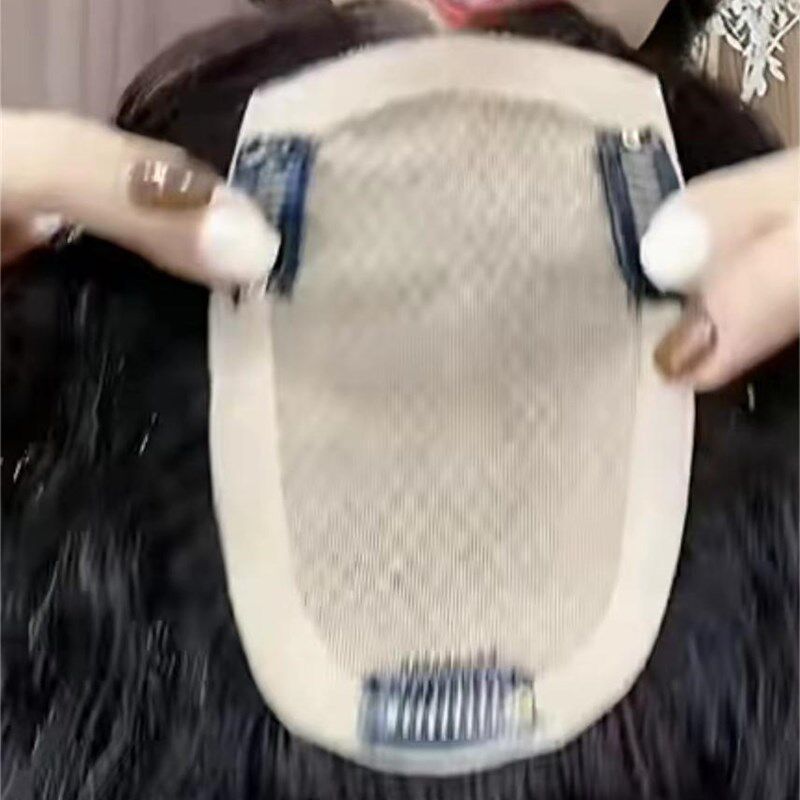 羊毛卷中分假发片女头顶遮白发秃顶增发量蓬松真发轻薄款补发片