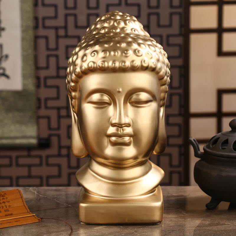 陶瓷释迦摩尼佛首摆件家居如来佛祖佛像招财禅意金佛头镇宅工艺品