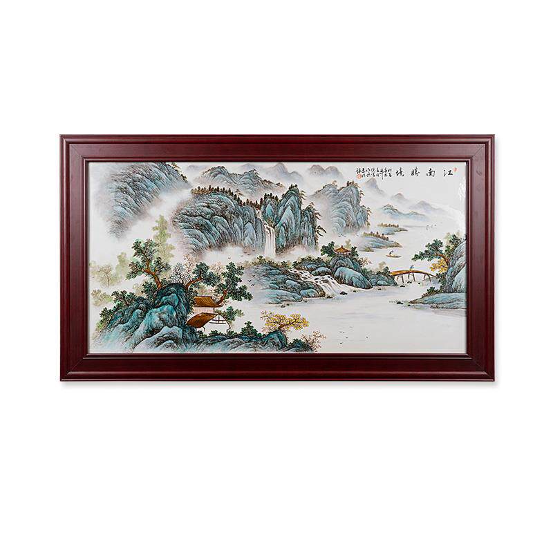 新中式装饰画景德镇手绘山水画瓷板画手绘玄关客厅沙发背景墙挂画