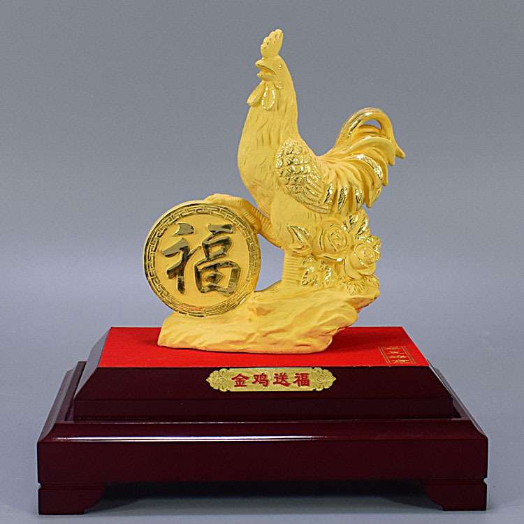 大号十二生肖绒沙金公鸡年吉祥物金鸡风水摆件实用办公室摆设