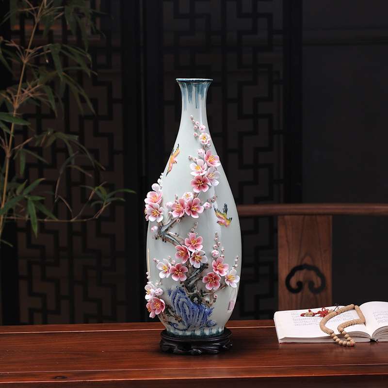 精美陶瓷花瓶摆件客厅插花手工装饰品莲花家居摆设新中式花器皿
