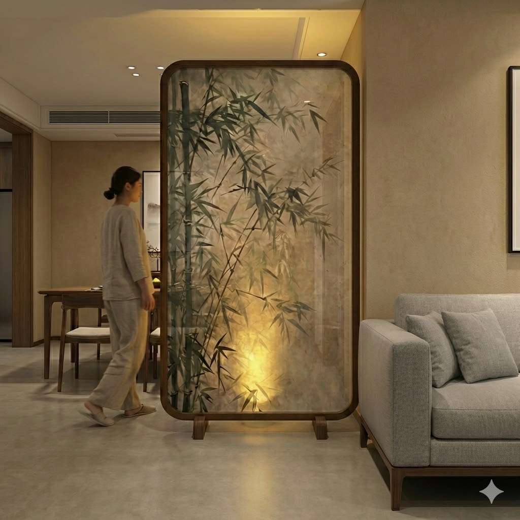 中式进门屏风客厅进门遮挡竹子家用穿堂卧室餐厅实木宋代美学隔断