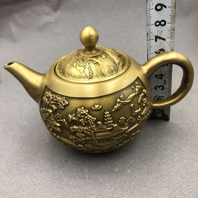 古玩杂项铜壶酒壶水壶茶壶山水壶家居工艺摆件实用铜器