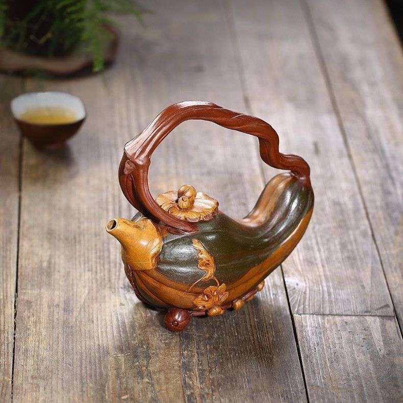紫砂壶原矿红泥粉浆南瓜提梁壶仿生器紫砂茶壶雨中砂茶具厂
