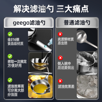 GeeGo 316不锈钢隔油勺 挂壁款厨房滤油神器分离热油汤勺