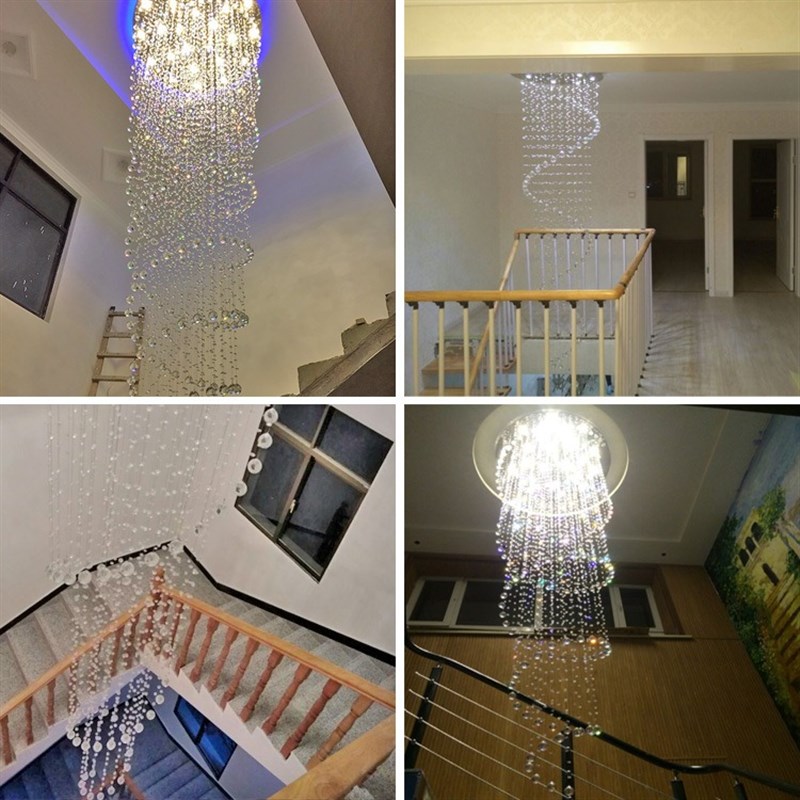 复式楼梯水晶吊灯 螺旋楼道长型LED吊灯 简约风格适用客厅