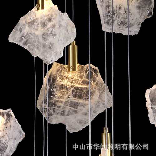 轻奢楼梯吊灯现代简约天然水晶灯别墅挑空客厅吊灯loft复式楼吊灯
