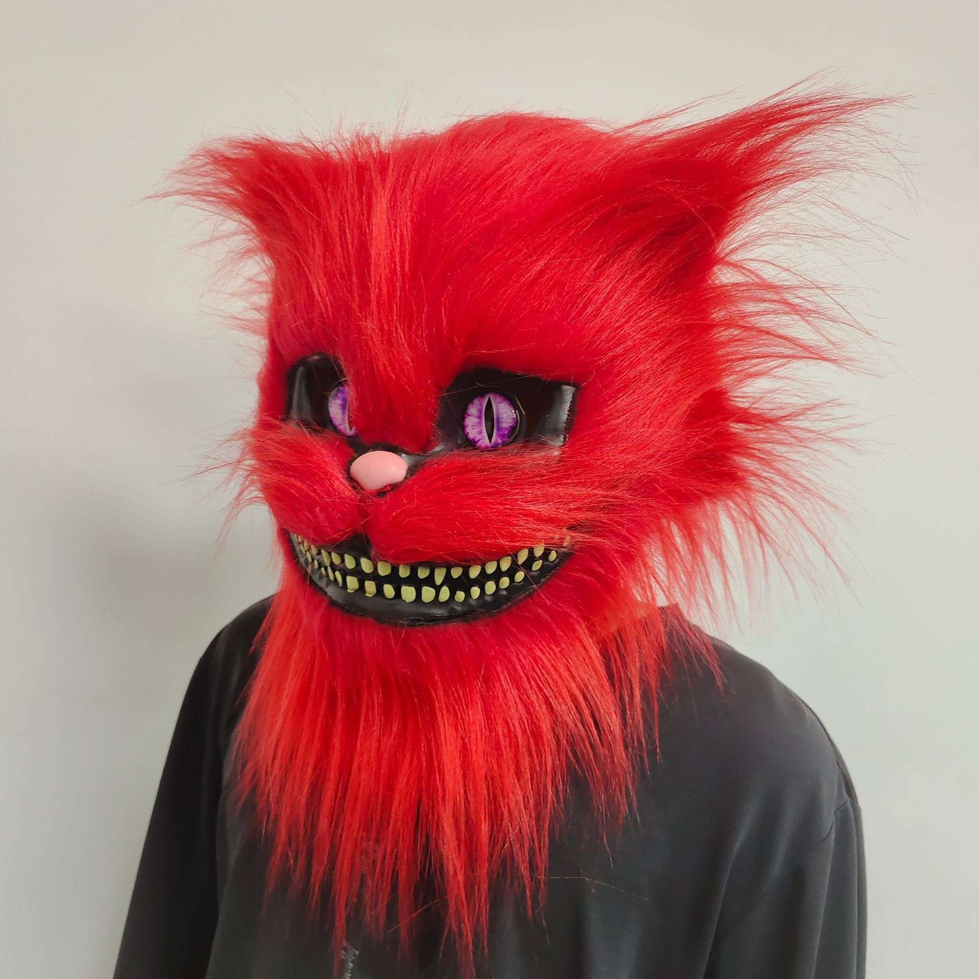 猫头套 cosplay万圣节派对用品爱丽丝柴郡猫动物面具头套乳胶面具