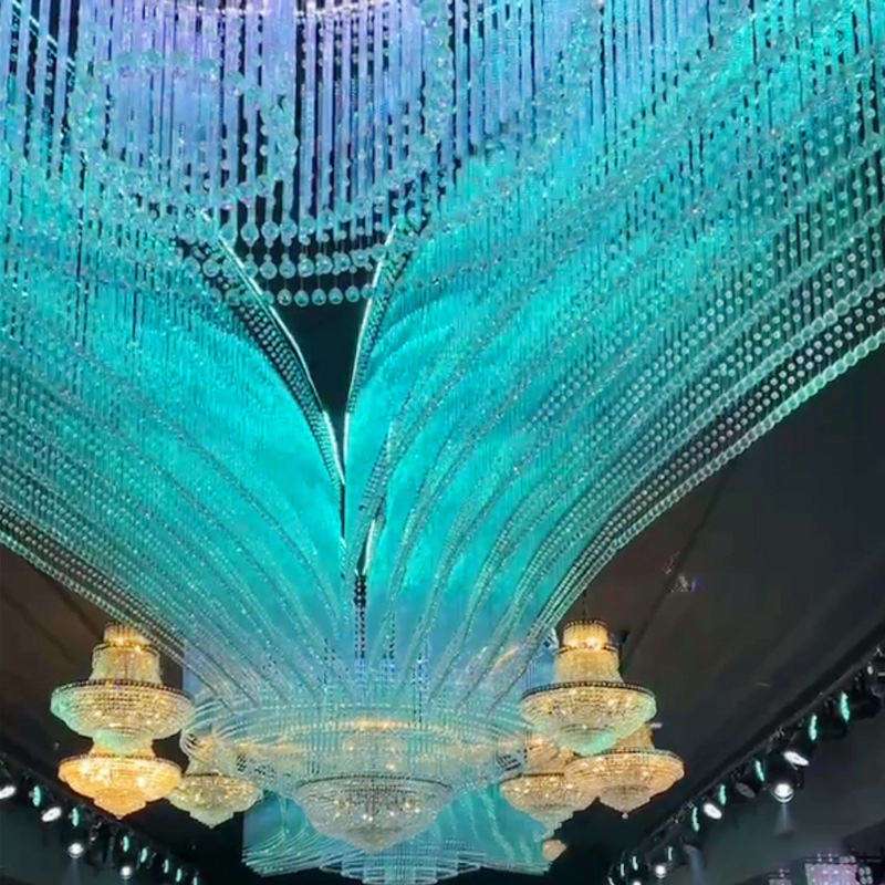 中山灯具厂家轻奢水晶灯婚礼婚庆水晶挂珠吊灯五星级酒店大堂吊灯